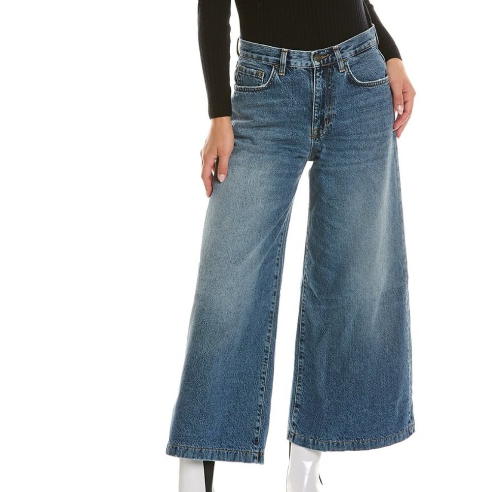 Current/Elliot Wide Leg Crop Jeans Bromes Blue